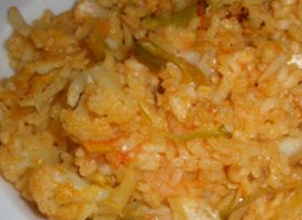 Paella de bacalao y coliflor